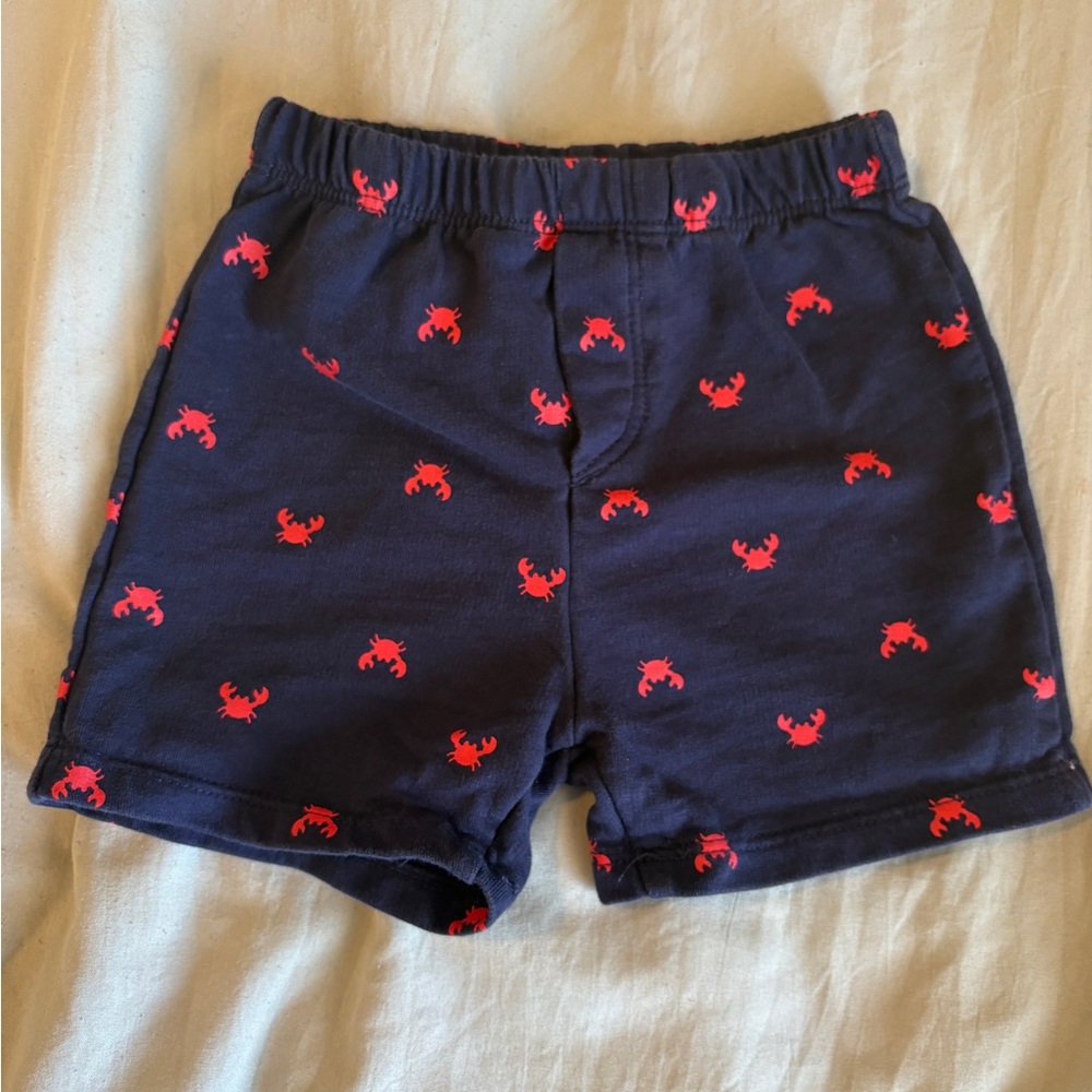 Navy Blue Kids Shorts with Red Crab Print